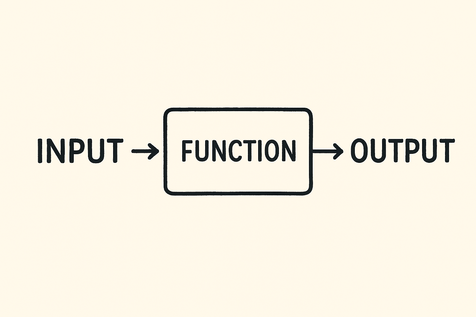 input arrow, pointing to a box with the word function in it, with an arrow leaving the box labelled output